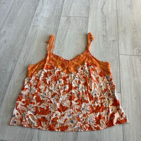 Sam Edelman Small Top Palmer Floral Eyelash Trim Camisole in Apricot Ora size XL - Picture 1 of 9